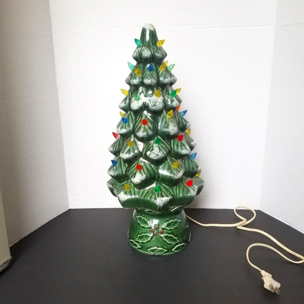 Vintage Ceramic Christmas Tree, Flocked, Lighted
